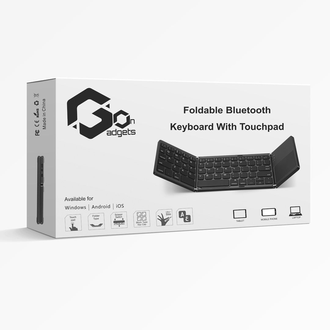 Rechargeable Foldable Bluetooth Mini Keyboard with Touchpad for Tablets, Smartphones, MacBook & Laptops (Arabic/English) - Dark Grey