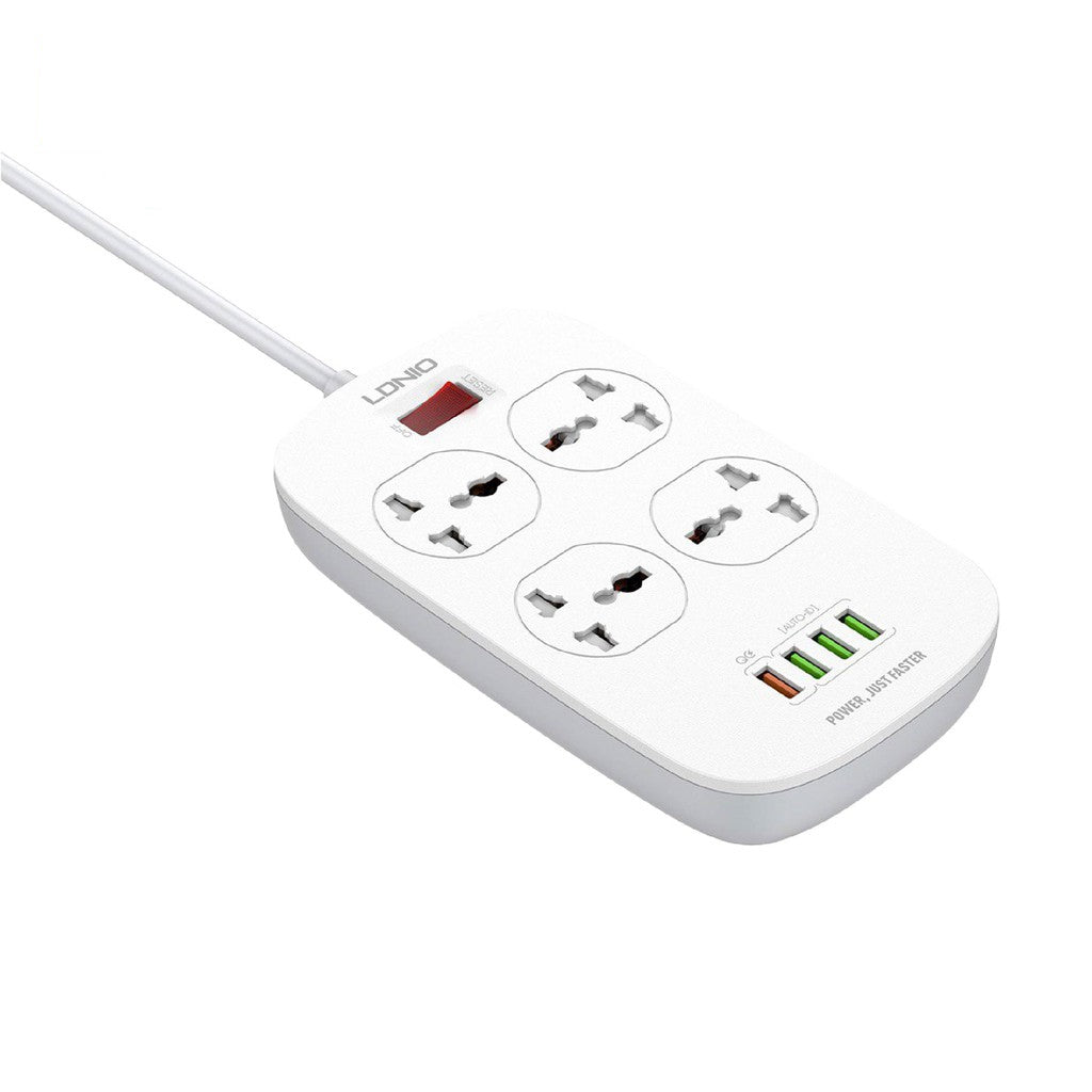 LDNIO Power Extension Cord Socket, 4 AC Outlets 2500W, 4 USB Ports 3.4A with QC3.0 2M - 18 Month Warranty