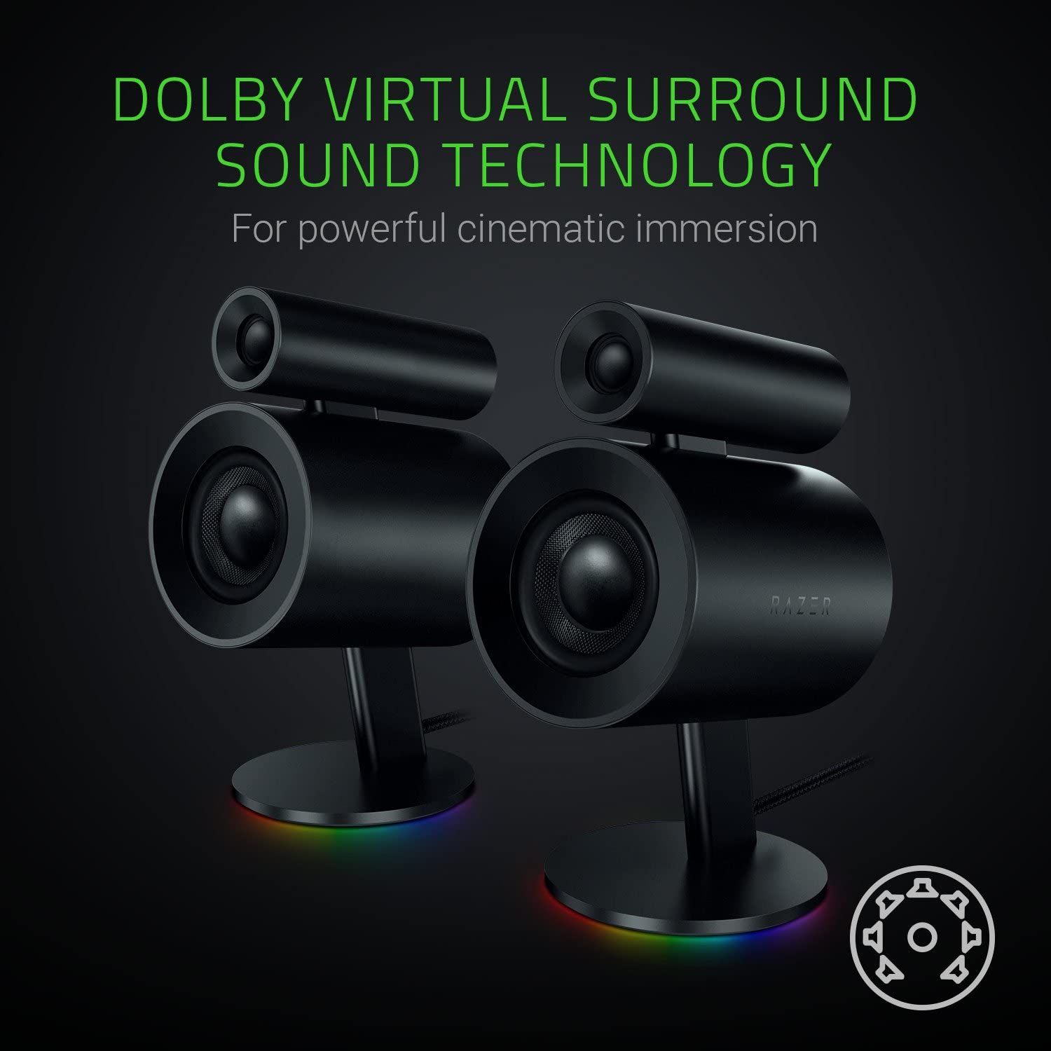 Razer Nommo Pro- Thx Certified Premium Audio - Dolby Virtual Surround Sound - Downward Firing Subwoofer PC Gaming Speakers