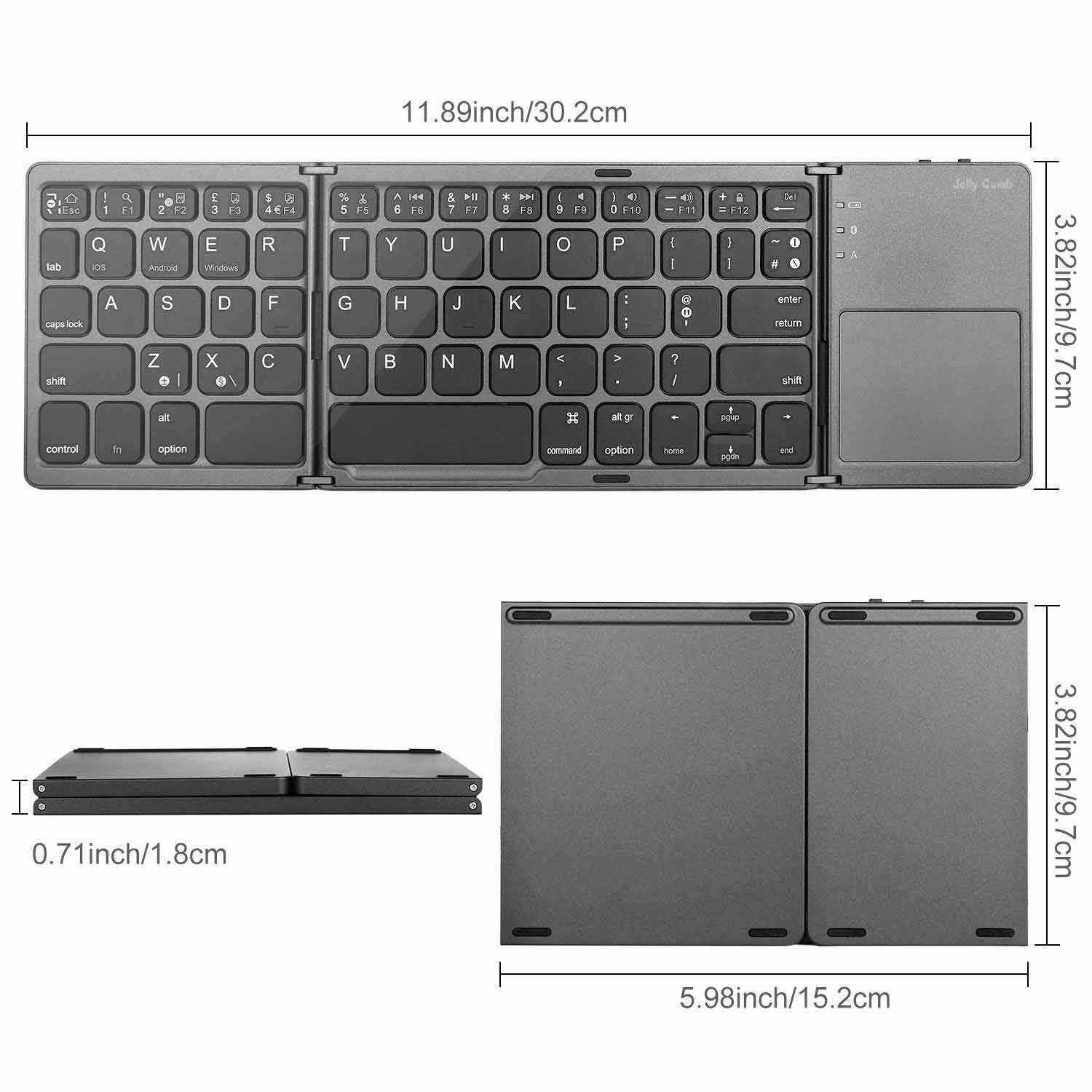 Rechargeable Foldable Bluetooth Mini Keyboard with Touchpad for Tablets, Smartphones, MacBook & Laptops (Arabic/English) - Dark Grey