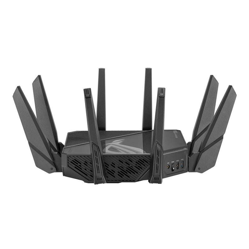 Asus ROG Rapture Quad-Band WiFi 6E Gaming Router,256MB NAND Flash, 2GB DDR4 RAM, Boosts Speeds up to 16000 Mbps, 6GHz Band Dual 10G Ports 2.5G WAN Port Dual WAN, AiMesh support, VPN Fusion, Triple-level Game Acceleration and Free Network Security