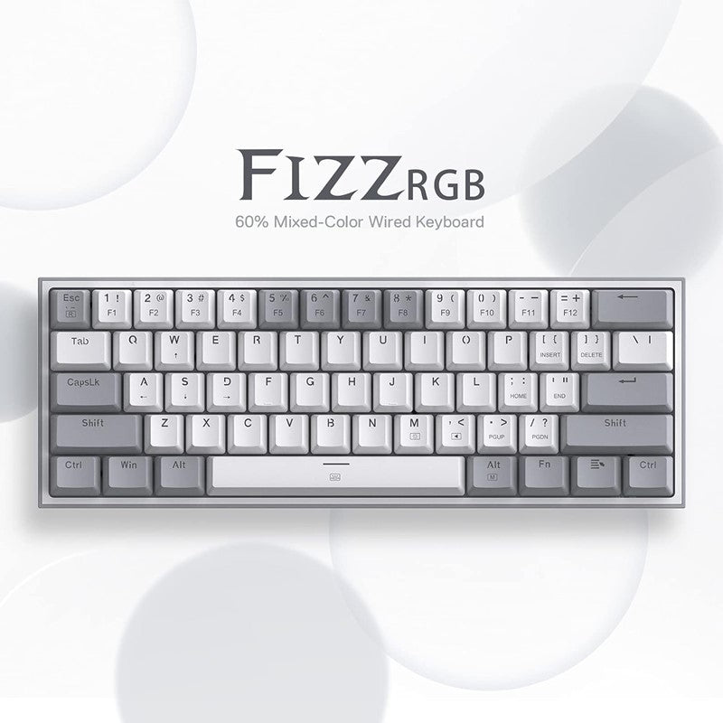 Redragon K617 Fizz 60% Wired RGB Mechanical Gaming Keyboard - White/Grey