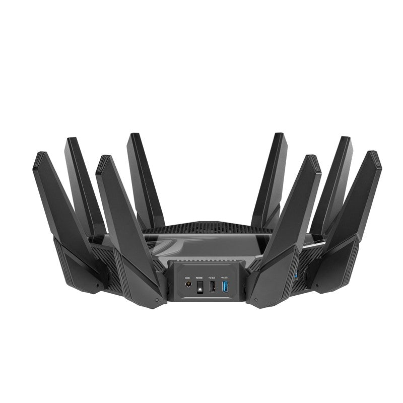 Asus ROG Rapture Quad-Band WiFi 6E Gaming Router,256MB NAND Flash, 2GB DDR4 RAM, Boosts Speeds up to 16000 Mbps, 6GHz Band Dual 10G Ports 2.5G WAN Port Dual WAN, AiMesh support, VPN Fusion, Triple-level Game Acceleration and Free Network Security