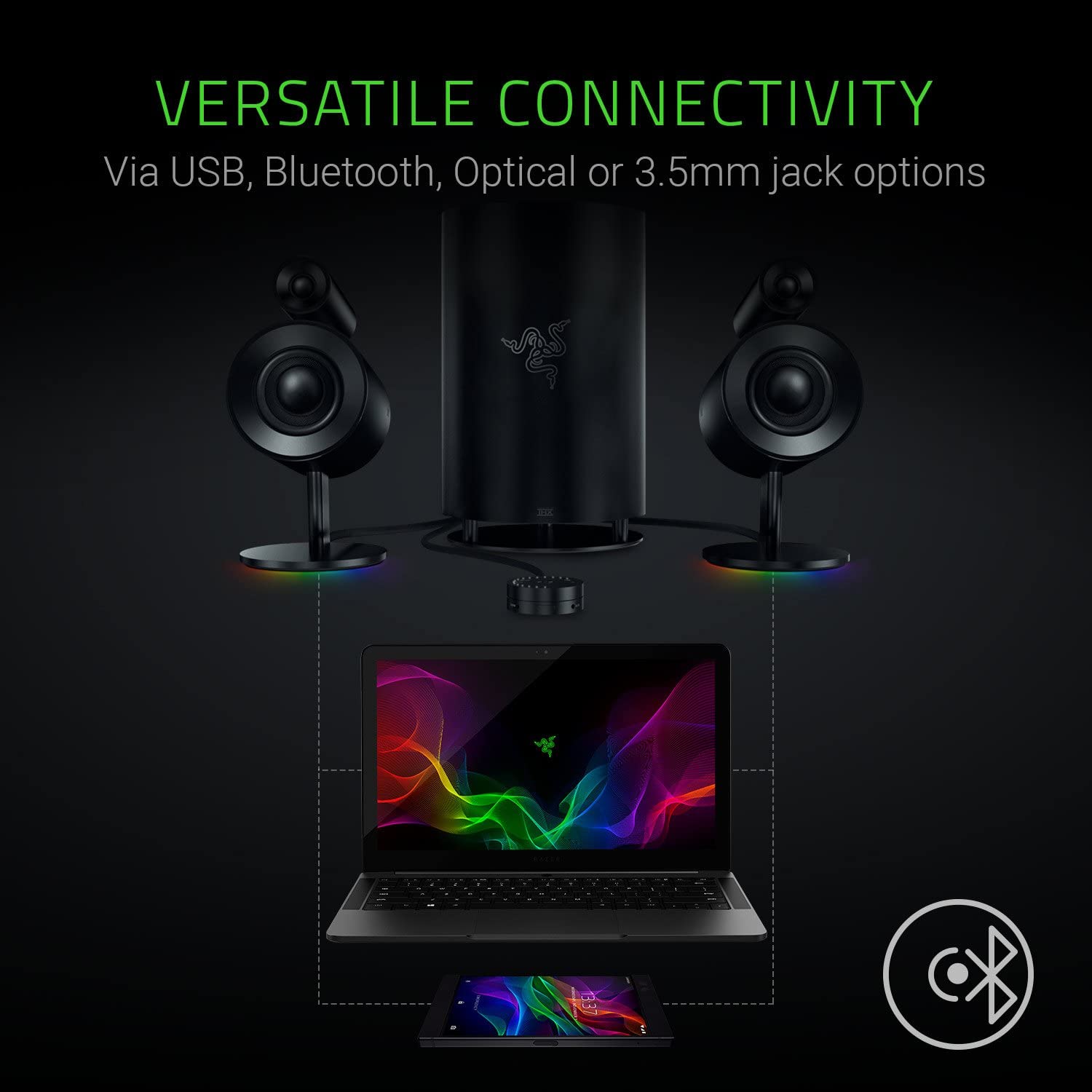 Razer Nommo Pro- Thx Certified Premium Audio - Dolby Virtual Surround Sound - Downward Firing Subwoofer PC Gaming Speakers