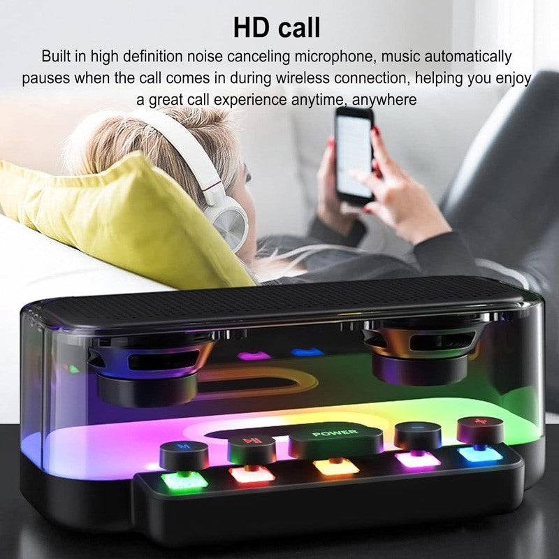 RGB Transparent Lightweight Bluetooth Speaker with Punk Keyboard, 3D Surround Sound and TF/USB/Type-C Interface