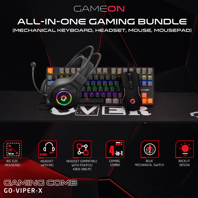 GAMEON VIPER X All-In-One Bundle (Mechanical Keyboard, Headset, Mouse & Mousepad)