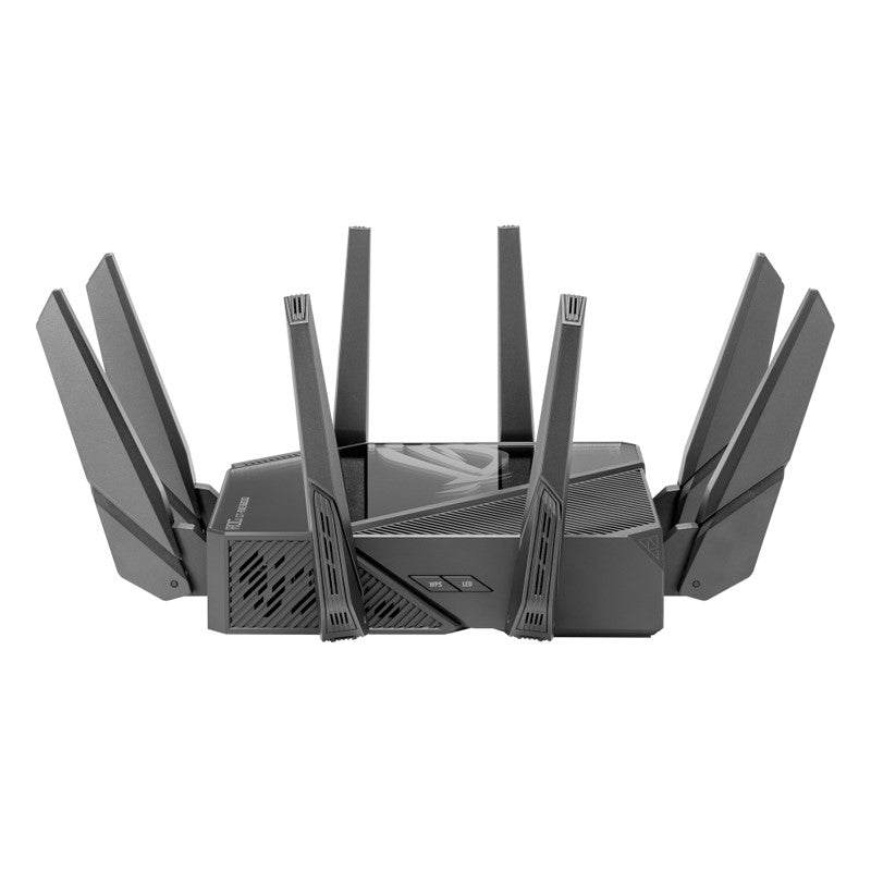 Asus ROG Rapture Quad-Band WiFi 6E Gaming Router,256MB NAND Flash, 2GB DDR4 RAM, Boosts Speeds up to 16000 Mbps, 6GHz Band Dual 10G Ports 2.5G WAN Port Dual WAN, AiMesh support, VPN Fusion, Triple-level Game Acceleration and Free Network Security