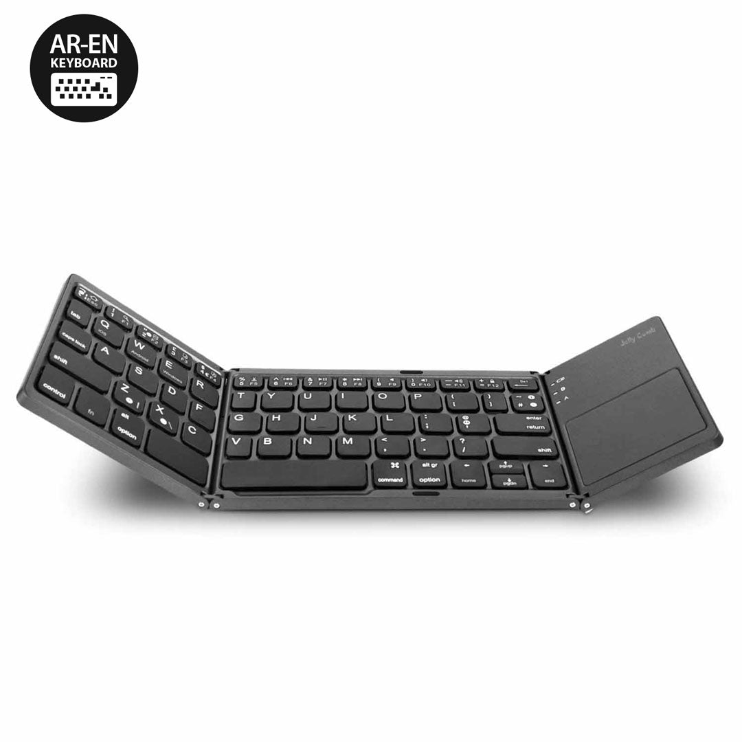 Rechargeable Foldable Bluetooth Mini Keyboard with Touchpad for Tablets, Smartphones, MacBook & Laptops (Arabic/English) - Dark Grey