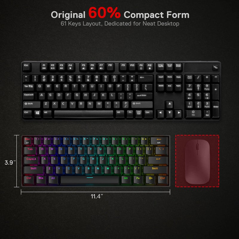 Redragon Draconic K530 PRO 60% Compact Wireless RGB Mechanical Gaming Keyboard (Red Switch) - Black