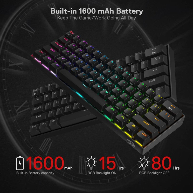 Redragon Draconic K530 PRO 60% Compact Wireless RGB Mechanical Gaming Keyboard (Red Switch) - Black