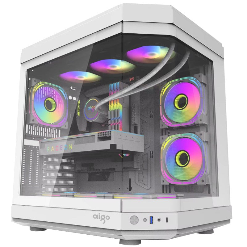 Aigo DarkFlash ARC2 ATX Tempered Glass Mid Tower Gaming Case  - White (Fans Not Included)