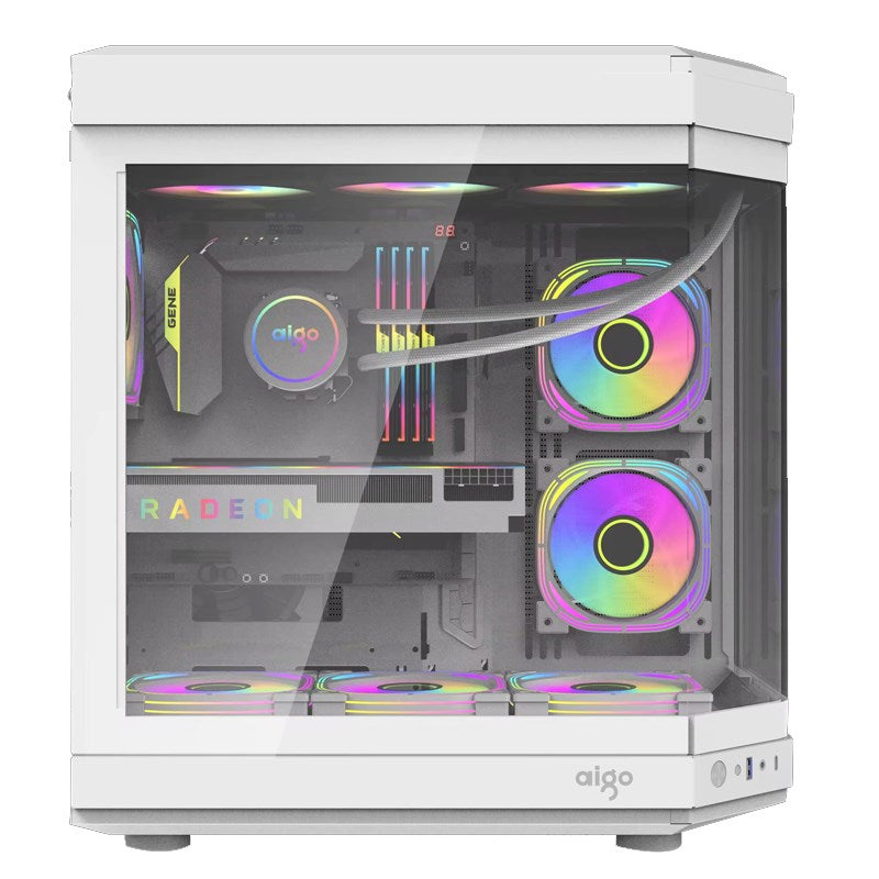 Aigo DarkFlash ARC2 ATX Tempered Glass Mid Tower Gaming Case  - White (Fans Not Included)