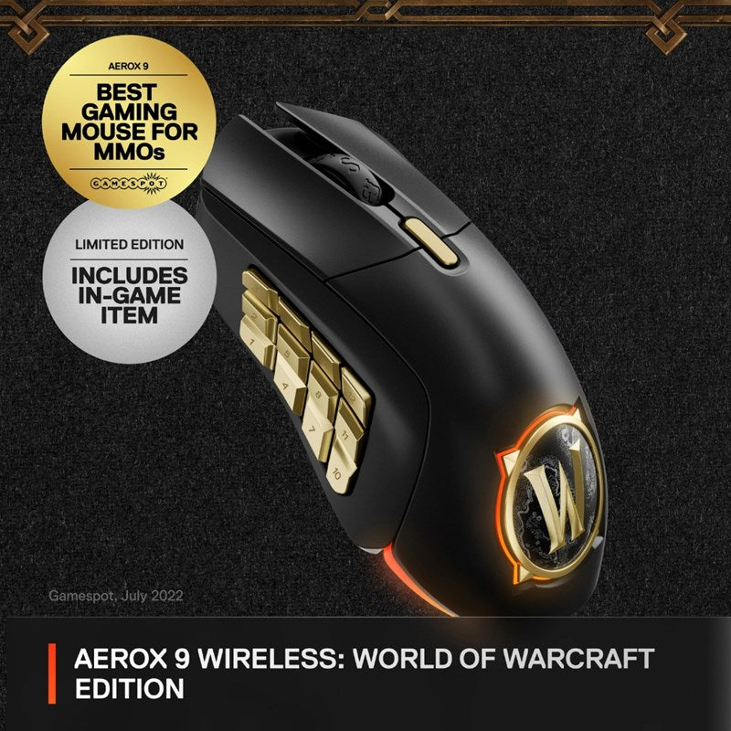 SteelSeries Aerox 9 Wireless RGB Gaming Mouse - World of Warcraft Edition