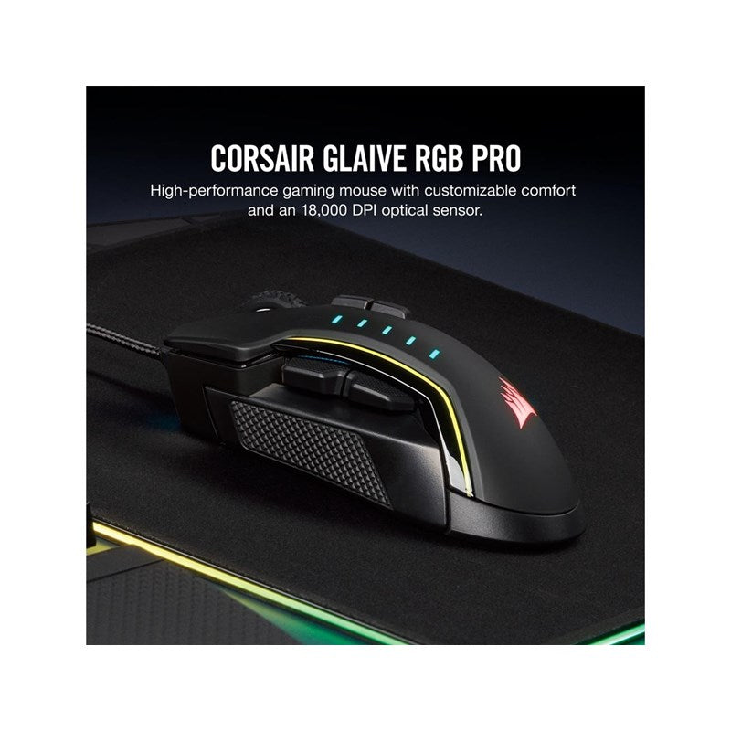 Corsair GLAIVE RGB PRO, Optical 18000 DPI Gaming Mouse - Black - Open Box