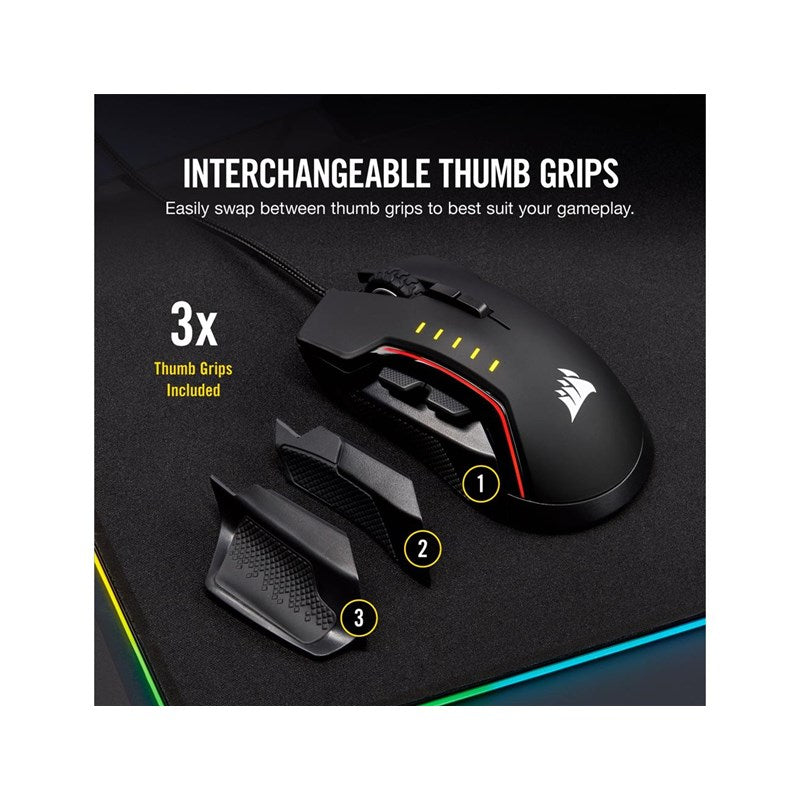 Corsair GLAIVE RGB PRO, Optical 18000 DPI Gaming Mouse - Black - Open Box