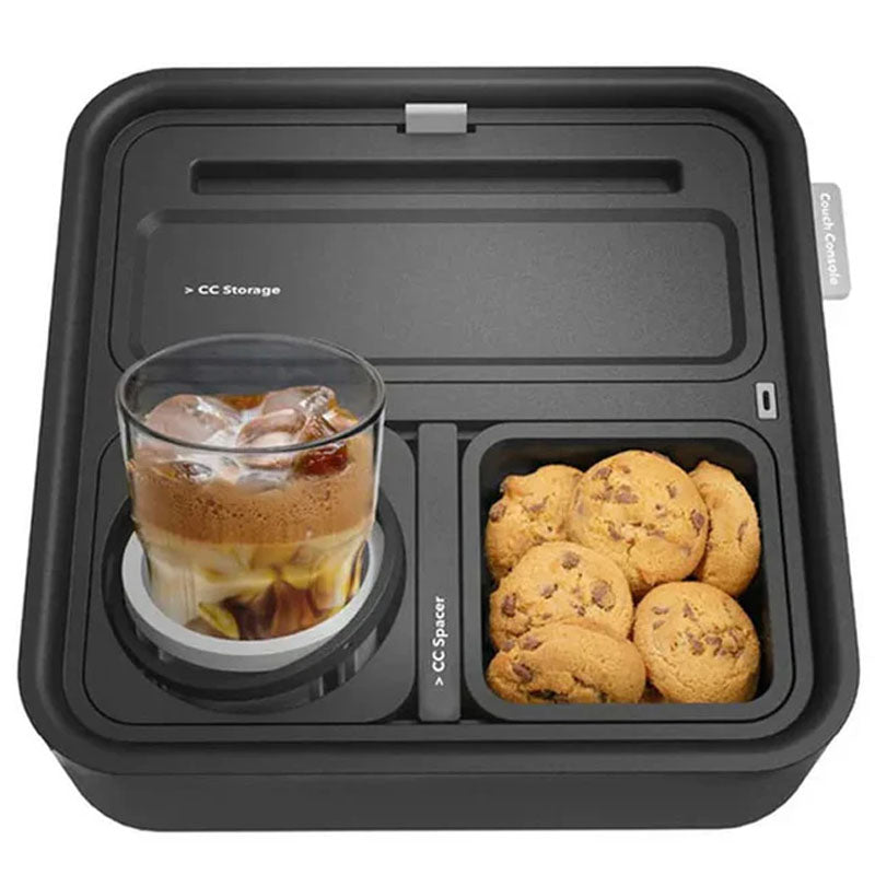 Couch Console Original Cup Holder Tray, Drinks & Snacks Sofa Caddy with Armrest, Table with Phone Stand- TV Remote Control Storage and Organizer - for Living Rooms, RV, and Cars