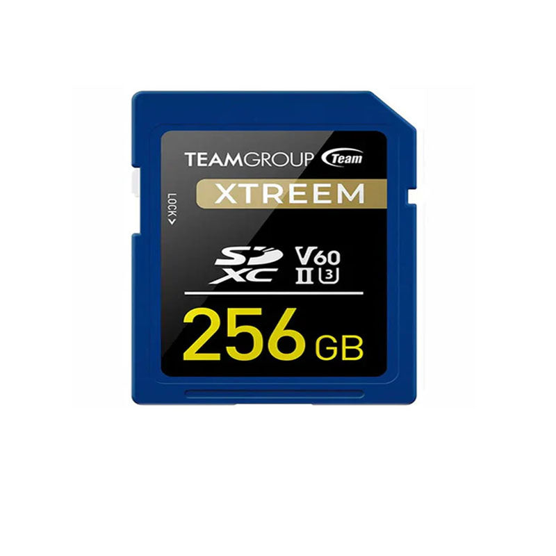 Teamgroup T-Force Xtreem 256GB SDXC UHS-II U3 V60 Memory Card for 8K UHD Video Recording and Photo Shooting, Up to 250Mb/s Speed, 3 Years Warranty