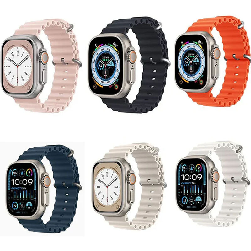 Ocean Band Apple Watch Band 49mm 45mm 44mm 42mm , Adjustable Sport Band for Apple Watch Ultra and Watch Series 8 7 6 5 4 3 2 1 SE - Pack of 6