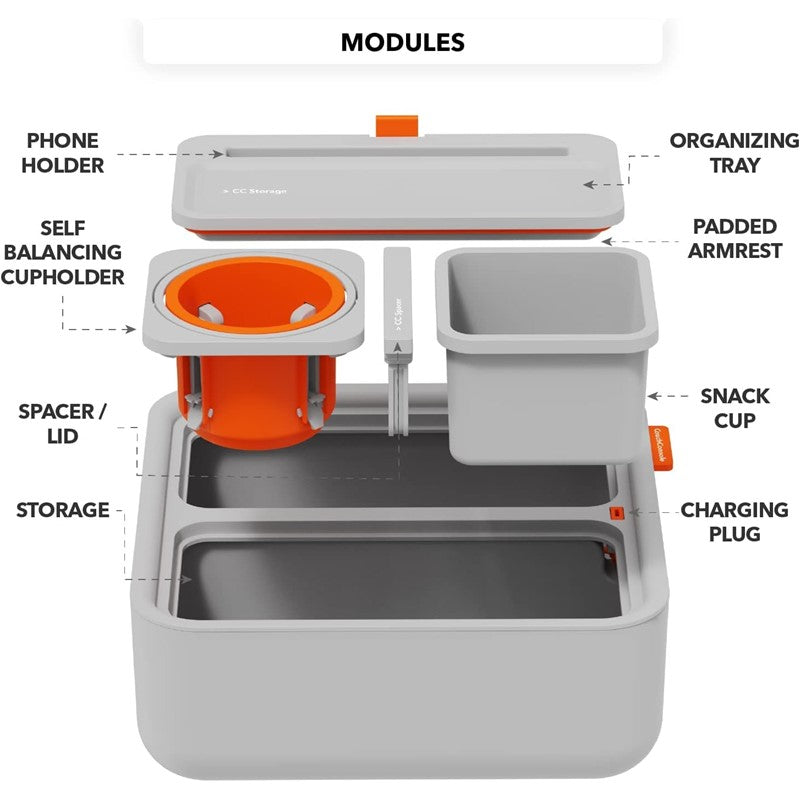 Couch Console Original Cup Holder Tray, Drinks & Snacks Sofa Caddy with Armrest, Table with Phone Stand- TV Remote Control Storage and Organizer - for Living Rooms, RV, and Cars