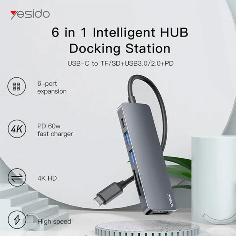 Yesido HB11 6-in-1 USB-C Multiport Hub Adapter with Card Reader