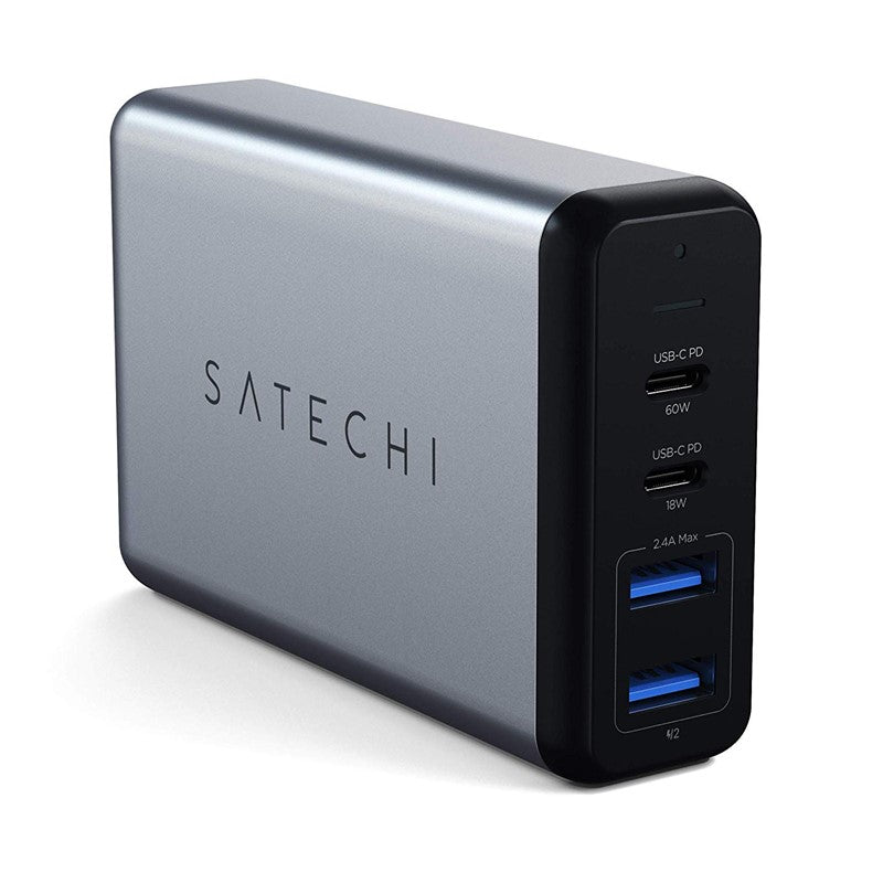 Satechi 75W Dual Type-C PD Travel Charger Adapter with 2 USB-C PD & 2 USB 3.0 - Space Grey