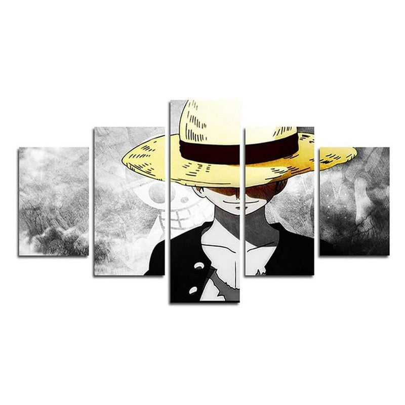 Anime One Piece - Monkey D. Luffy 5 Piece Wall Painting Canvas Art Poster (30x50cmx2 / 30x65cmx2 / 30x80cmx1) With For Room & Home Decoration