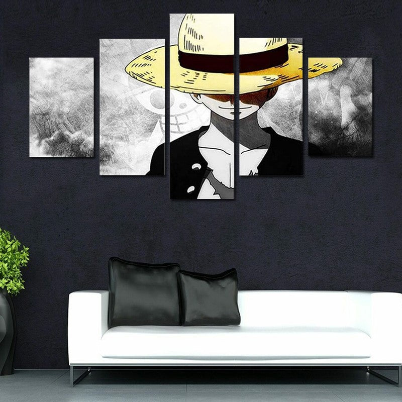 Anime One Piece - Monkey D. Luffy 5 Piece Wall Painting Canvas Art Poster (30x50cmx2 / 30x65cmx2 / 30x80cmx1) With For Room & Home Decoration
